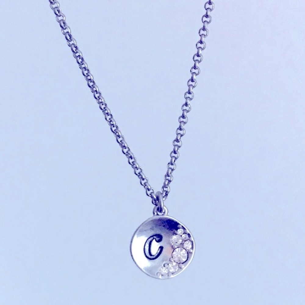 Lia Sophia Monogram Initial C Crystal Necklace Sparkling Chain Pendant Medallion